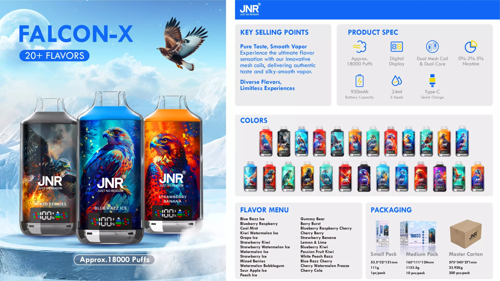 JNR Falcon X 18000 Puffs Disposable Vape Wholesale