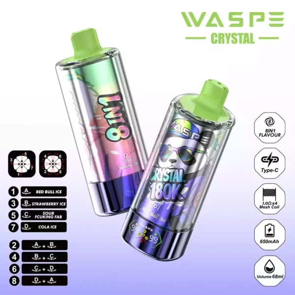 WASPE Crystal 180K Wholesale | 180000 Puffs 8 in 1 Vape Supplier