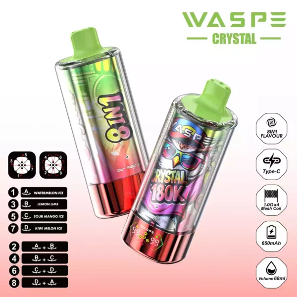 WASPE Crystal 180K Wholesale | 180000 Puffs 8 in 1 Vape Supplier