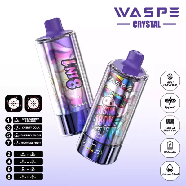 WASPE Crystal 180K Wholesale | 180000 Puffs 8 in 1 Vape Supplier