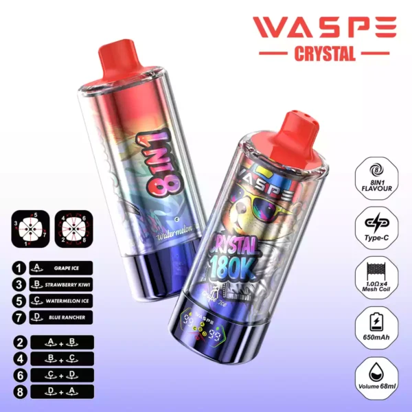 WASPE Crystal 180K Wholesale | 180000 Puffs 8 in 1 Vape Supplier
